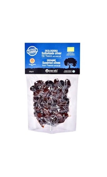 Black sun-dried olives Thassos Throumpa packed in vacuum, 250 g.